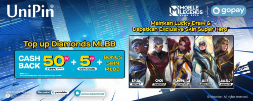 Mainkan Lucky Draw Untuk Dapat Exclusive Skin Super Hero & Top Up Diamonds MLBB Pakai GoPay Dapatkan Double Cashbacknya!